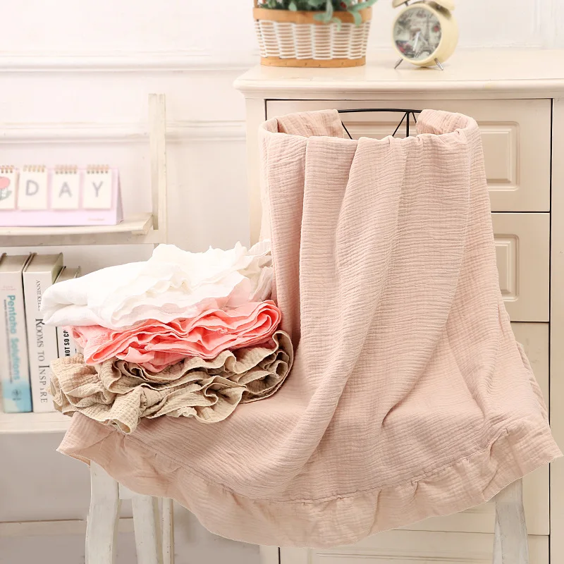 INS Ruffled Muslin 아기 Swaddle 담요 새로 태어난 유아 침구 유기농 아기 액세서리 신생아 담요 면화 받기