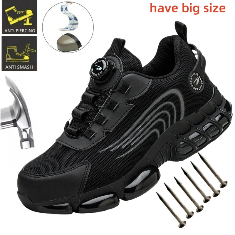 Scarpe antinfortunistiche da lavoro con fibbia rotante per uomo e donna di grandi dimensioni Scarpe da ginnastica leggere con suola morbida per uomo Scarpe da lavoro protettive alla moda