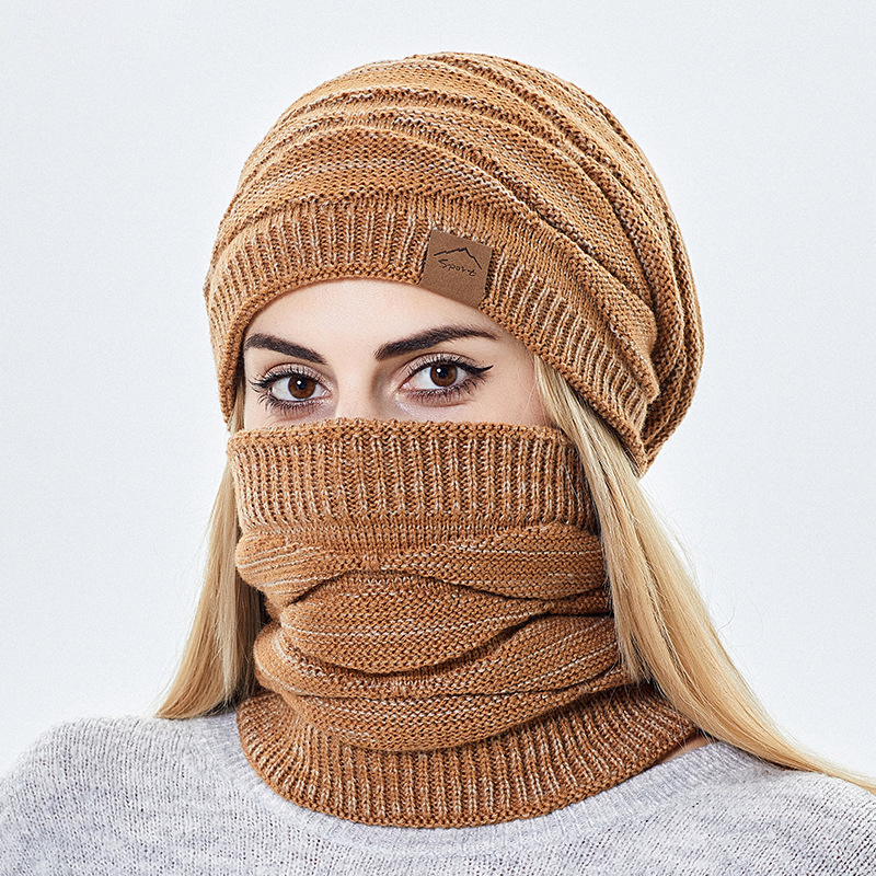 Heren Winter Houden Warme Beanie Sjaal Set Vrouwen Fleece Voering Wollen Garen Hoed Gebreide Hals Gaiter Effen Kleur Unisex Design Groothandel