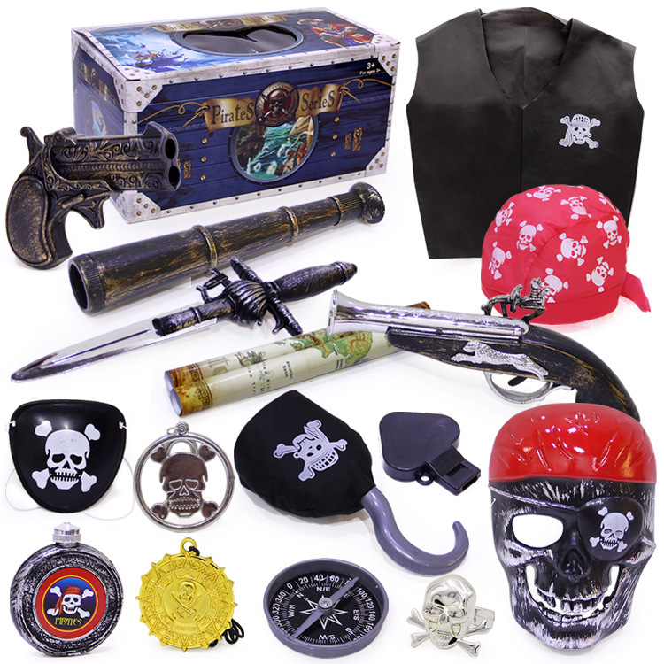 Máscara espeluznante de grito del diablo de terror, cara de fantasma, máscara de ojos de calavera, pistola pirata, cofre del Tesoro, regalo de cumpleaños para niños