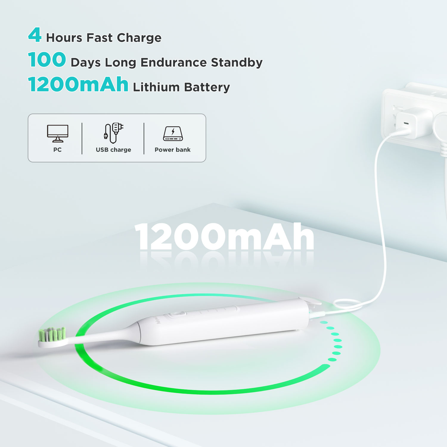 Fairywill-大人用の超音波電動歯ブラシ,充電式ヘッド,42000Hz/分の振動,4時間のフル充電,100日,秒,8個