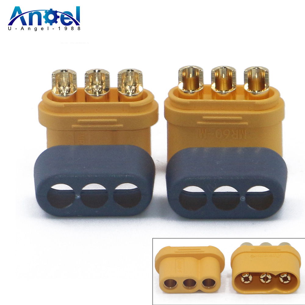 10 x Amass MR60-Stecker mit Schutzabdeckung, 3,5 mm, 3-adriger Stecker, T-Stecker, Schnittstellenanschluss, ummantelt für RC-Modelle (5 Paar)