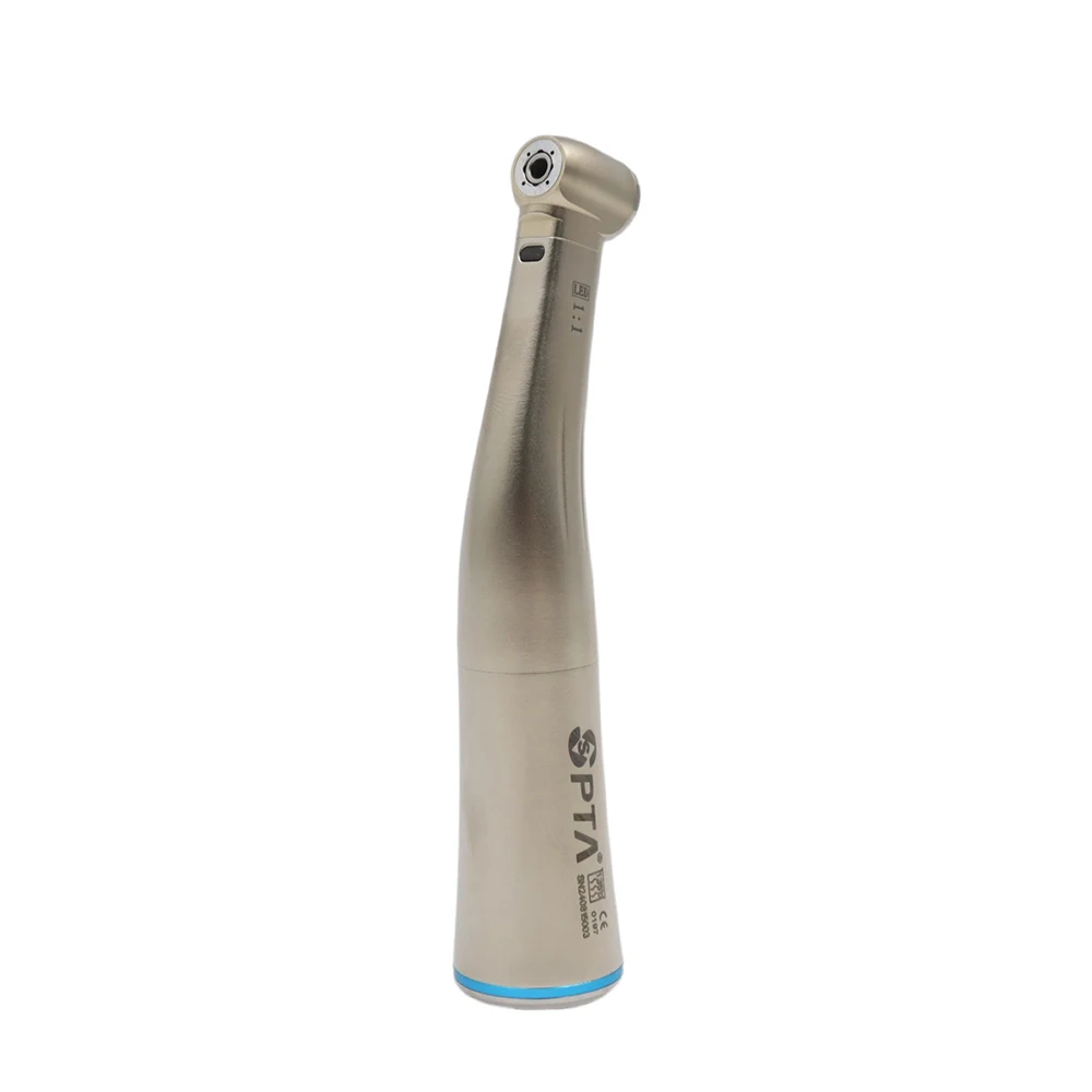 Dental ausrüstung liefern niedrige Geschwindigkeit 1:1 Gegenwinkel Handstück LED Licht Luft turbine Edelstahl blauen Ring Glasfaser