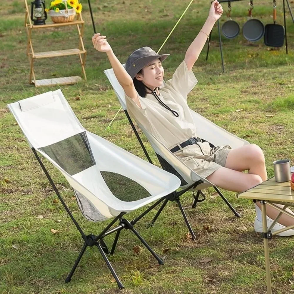 เก้าอี้ตั้งแคมป์พับได้ Ultralight พับเก้าอี้กลางแจ้งชายหาดปิกนิกเก้าอี้ดวงจันทร์เก้าอี้พับท่องเที่ยวและอุปกรณ์เดินทางแบบพกพา