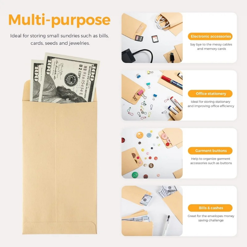 Envelopes de dinheiro marrom auto-vedantes, 20 peças, envelope de dinheiro para festival de ano novo, pequenos malotes de dinheiro kraft para orçamento e presentes