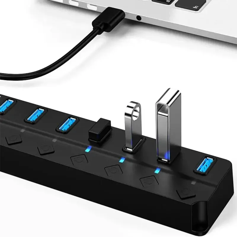 HUB USB3.0 USB-Splitter 2.0 4-in-1-USB-Adapter Multi-Port Independent Power Switch Extender 30 cm Kabel