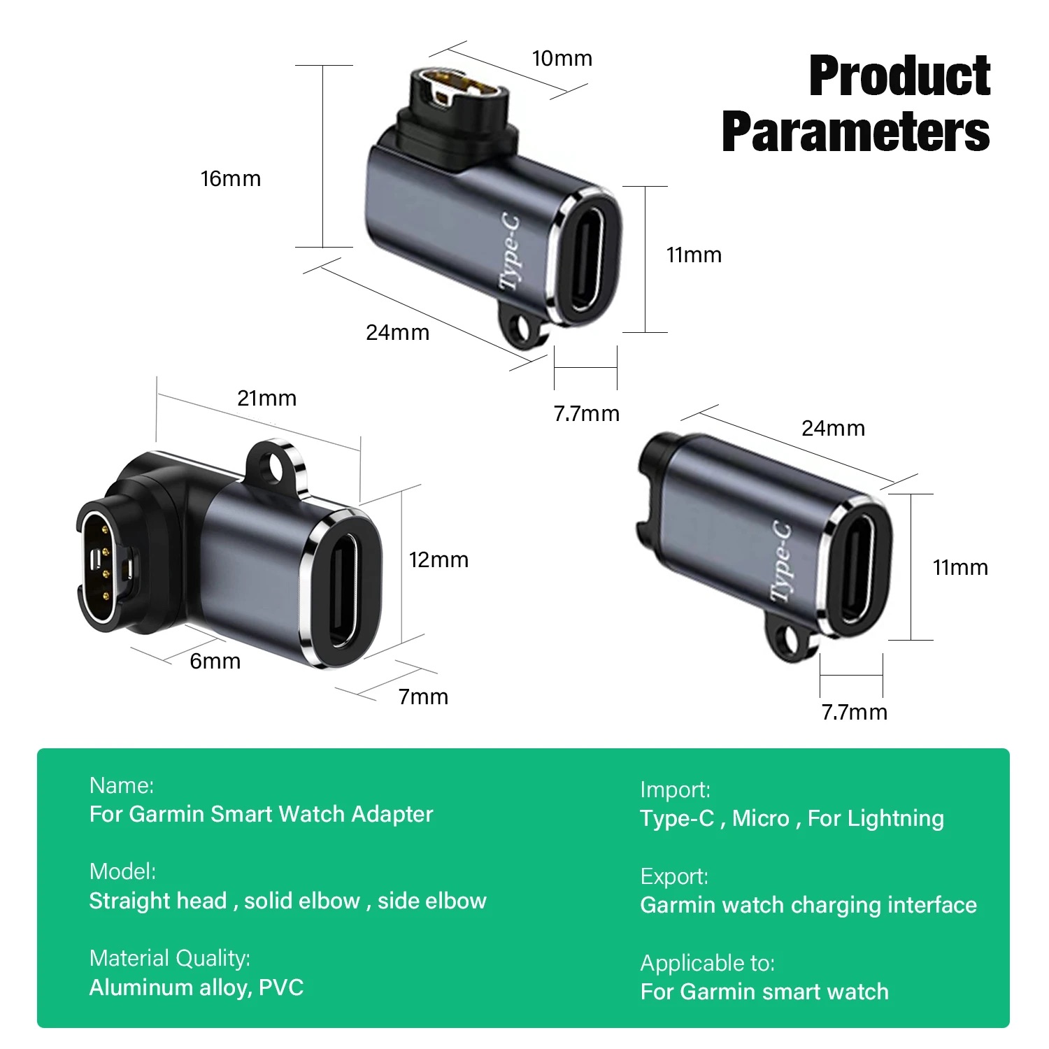 Type C USB Port to 4pin Charger Power Adapter Connector For Garmin Fenix 7/6/5/7X/6X/5X/Venu 2 plus Watch Charging Converter