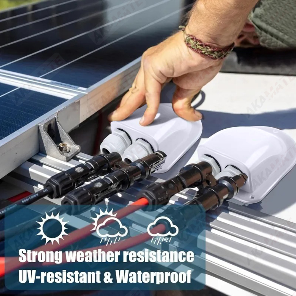 Caixa de junção para caravana, caixa de armazenamento de cabo de entrada de fio solar à prova d'água, caixa de glândula, suporte de conector de cabo de entrada de fio de teto, furo duplo