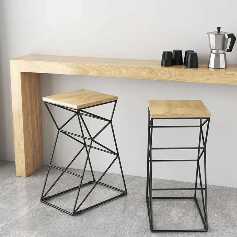 Nordic Loft Bar Chairs Industrial Bar Stool Iron Wrought Simple Modern Creative Restaurant Bar stool High Stool Solid Wood