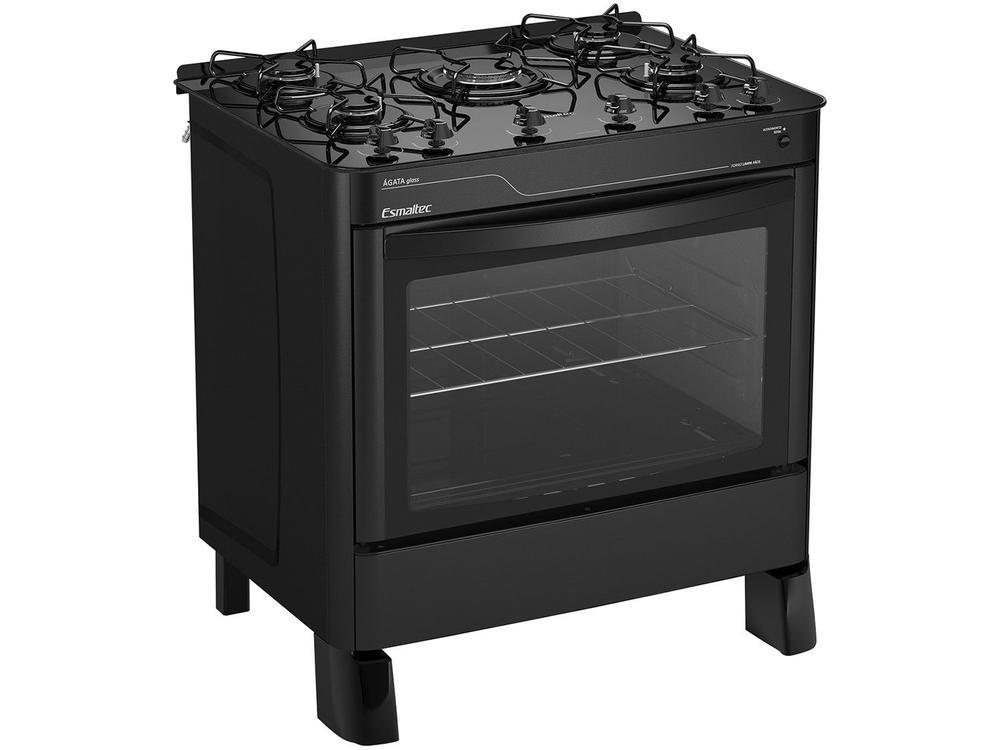 Fogão 5 Bocas Esmaltec Preto Mesa de Vidro Agata Glass - Bivolt
