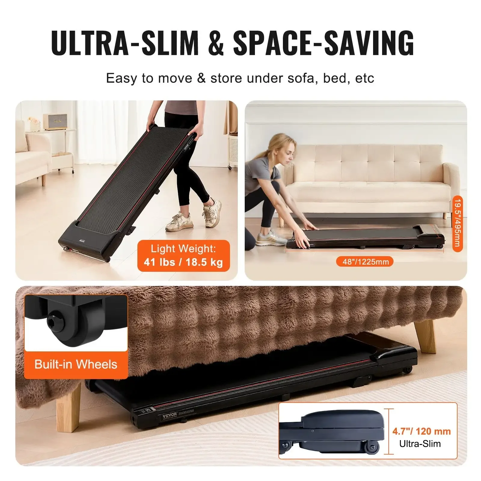 Walking Pad Under Desk Incline Treadmill for Home Office Working Jogging