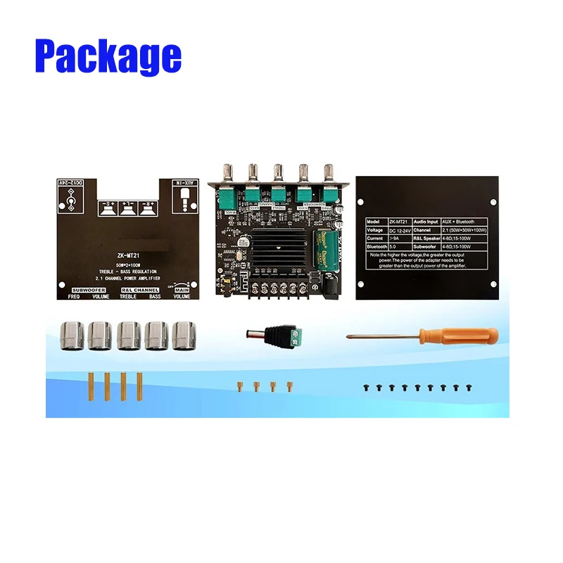 ZK-MT21 2*50W+100W Bluetooth 5.0 Power Subwoofer Amplifier Board 2.1 Channel Class D Home Theater Audio Stereo Equalizer Amp