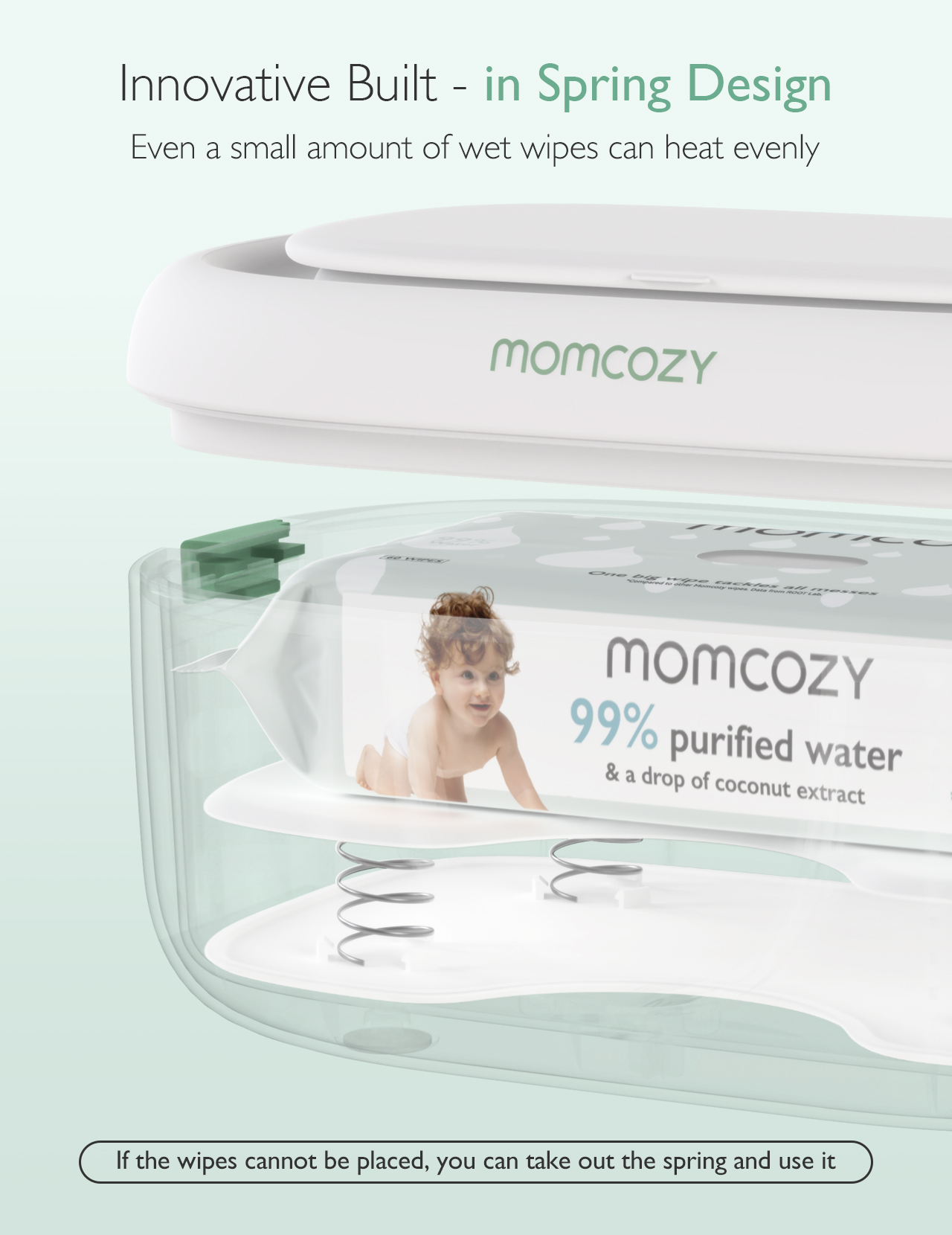 Aquecedor de lenços umedecidos Momcozy, grande capacidade, aquecimento rápido e uniforme, 4 modos de controle de aquecimento de temperatura, com luz noturna