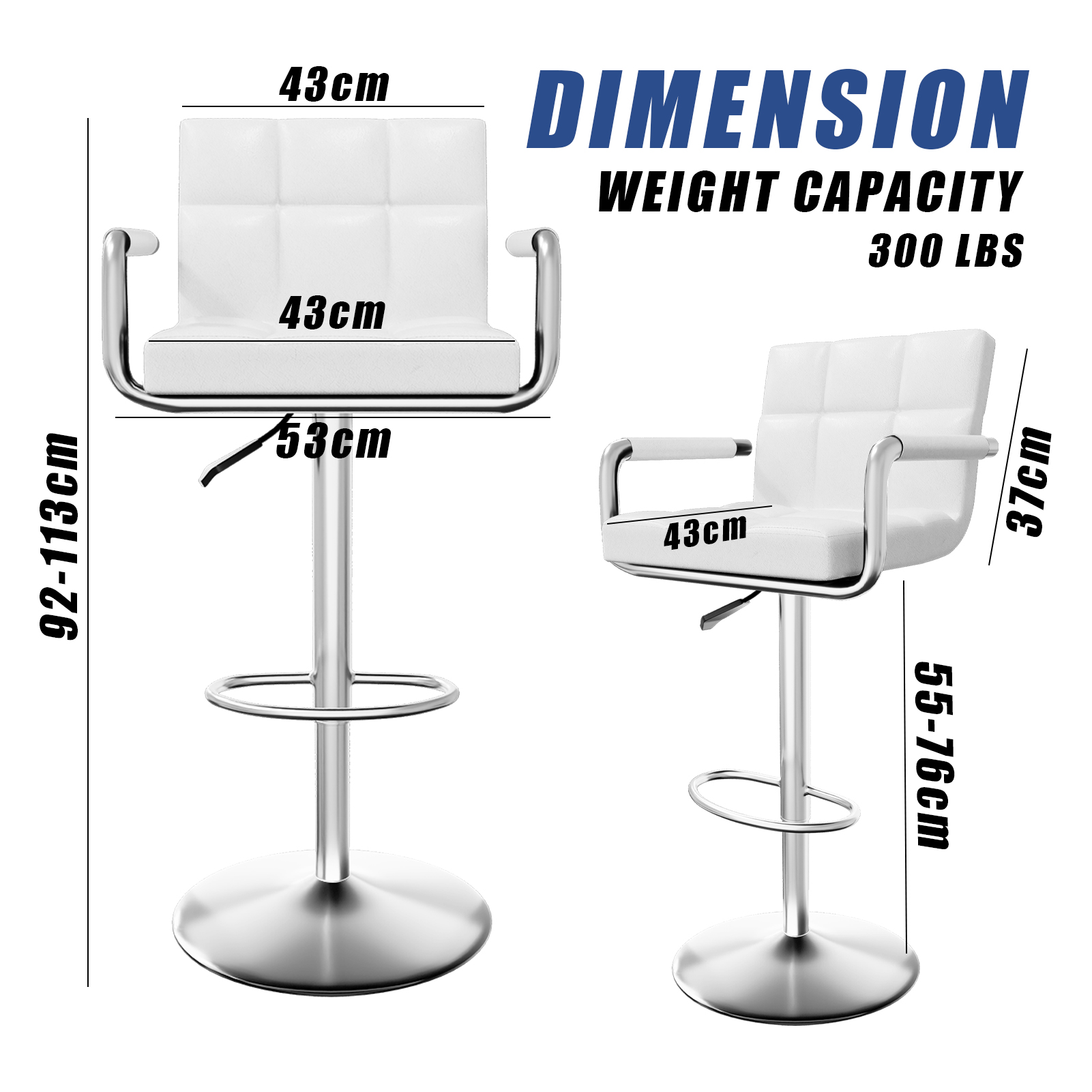 Barhocker 2er Set, Modern PU-Leather Adjustable Swivel Barstuhl, Armrest Hydraulische Küche Counter Extra Höhe Küchenhocker