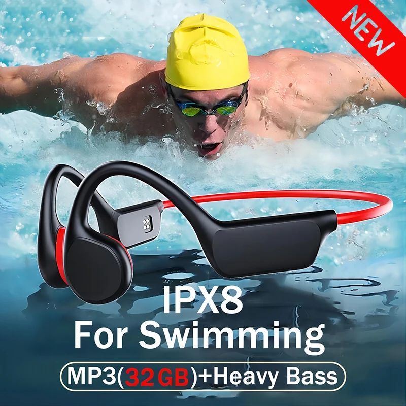 Zestaw słuchawkowy z prawdziwą przekonawaniem kostnym IPX8 32 GB Bluetooth 5.3 Bezprzewodowe słuchawki do pływania z mikrofonem Wodoodporne ćwiczenia Fitness