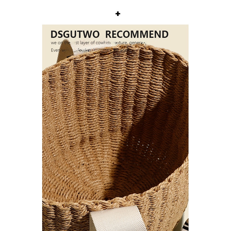 DSGUTWO Handwoven Straw Bag Large Capaci Casual Summer Women's New Sle Vacation Shoulder Bag Soft round Cylinder Shape