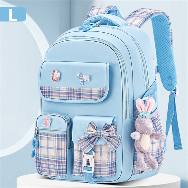 Com pingente de coelho para meninas ortopédicas crianças mochila kawaii à prova dwaterproof água saco escolar primário arco nó mochila livro