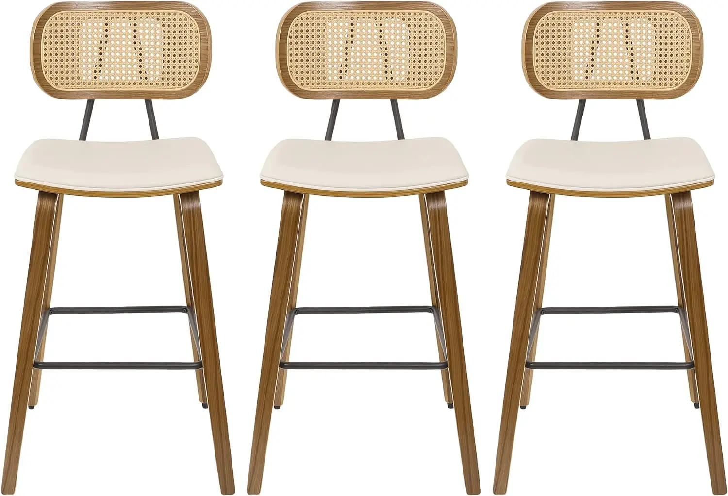Taburetes de Bar de altura de mostrador, Juego de 3 taburetes de mostrador modernos de mediados de siglo, taburete de cocina de madera de 26 ", taburete tapizado de cuero PU