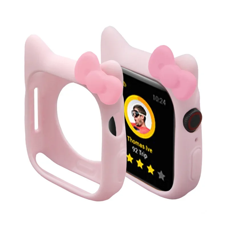 Hello Kitty Apple Watch สําหรับ Iwatch สําหรับ 38 40 42 44 มม.อะนิเมะ KT Cat เปลี่ยนซิลิโคน IWatch SHELL