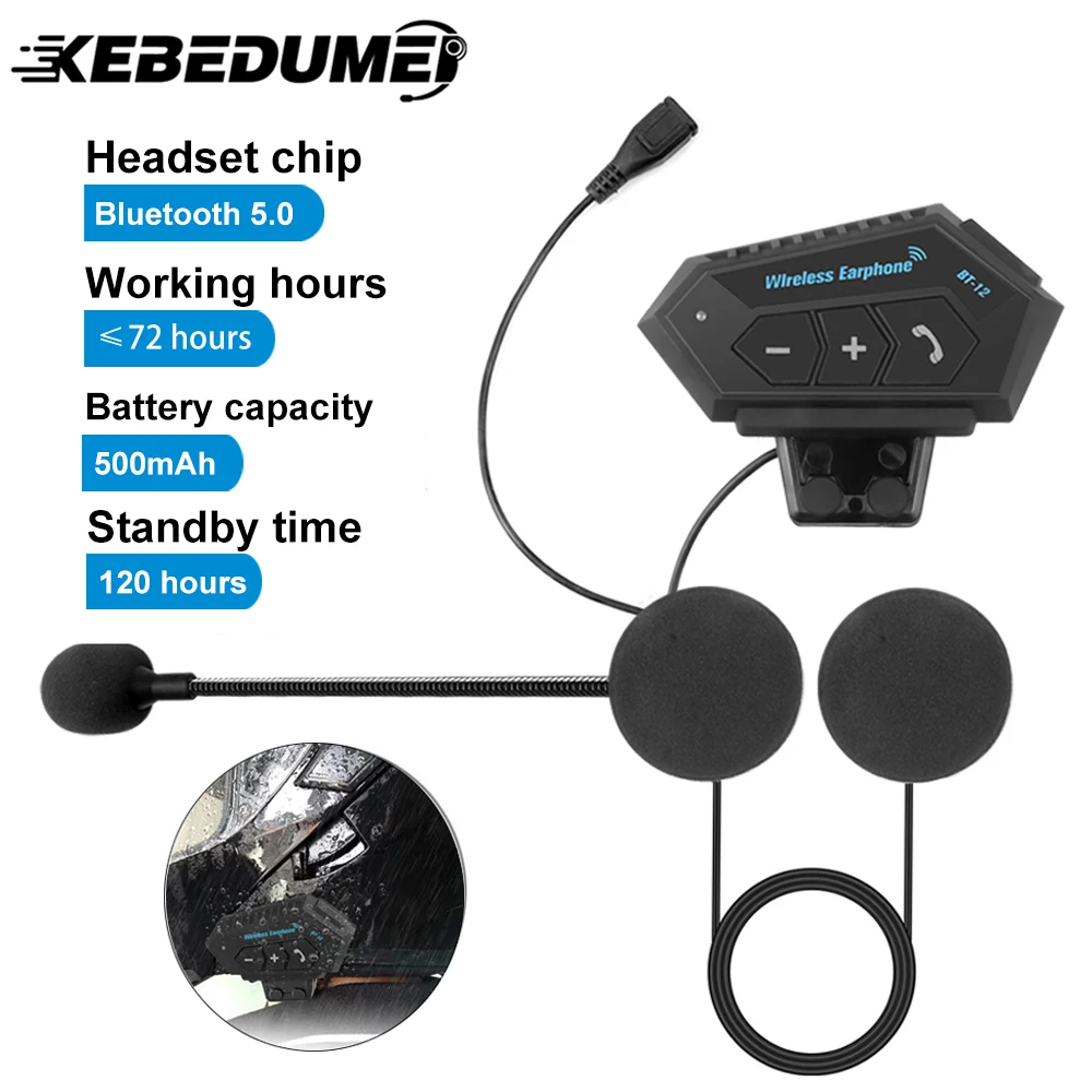 BT12 impermeable Moto Bluetooth casco auriculares inalámbricos manos libres Bluetooth auriculares 20H tiempo de reproducción para motocicleta MP3 Mp4 teléfono