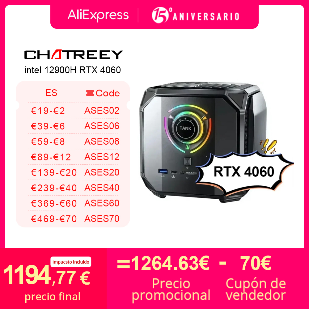 Chatreey TANK Mini PC Intel Core i9 12900H i7 12700H con Nvidia 4060 8G 3070 16G ordenador de escritorio para juegos PCIE 4,0 Wifi 6 BT5.0
