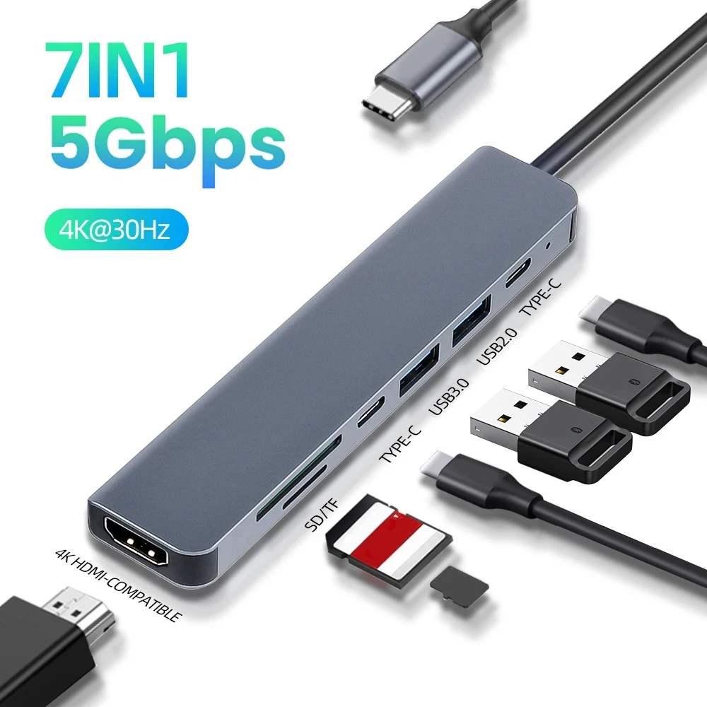 USB C Hub 3.0 4K HDMI-compatibele USB C-adapter met Type C PD SD TF-kaartlezer voor MacBook pro Air M1 iPad Laptop Expander