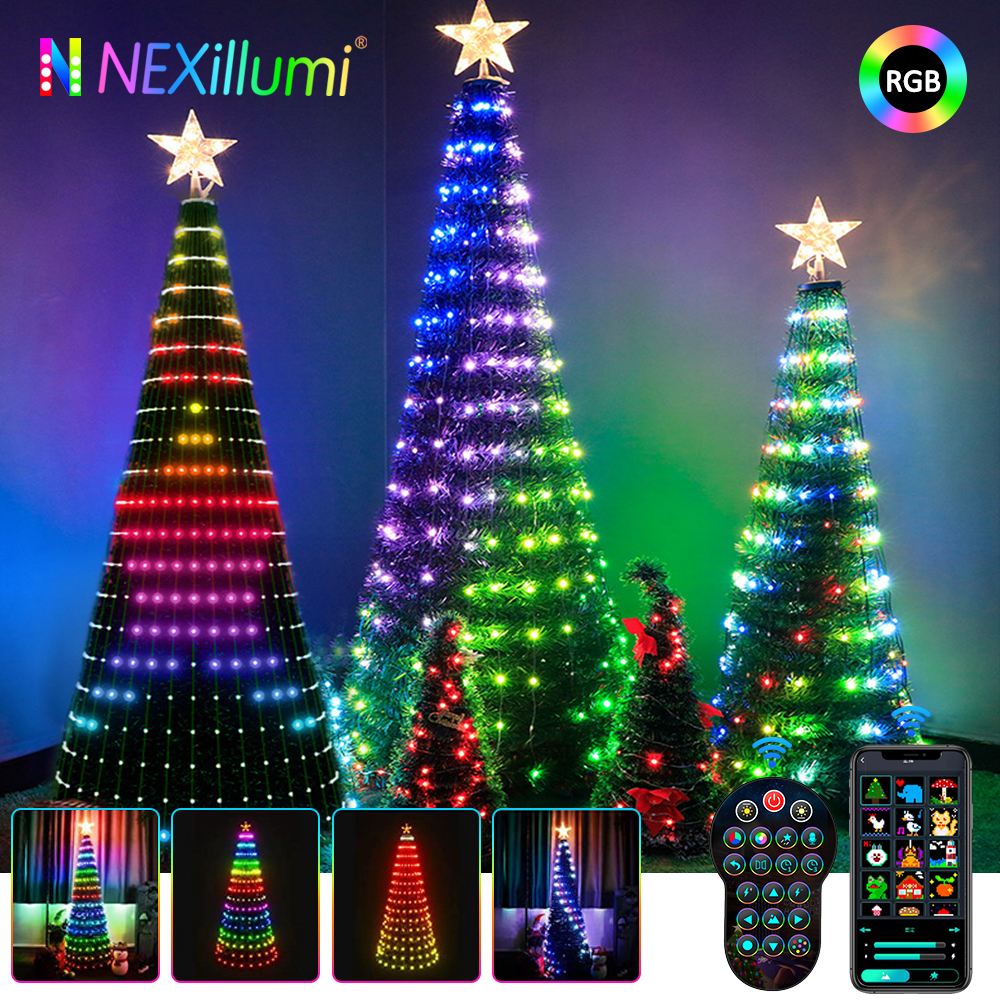 WS2812B Weihnachtsbaum Topper Lichter Mehrfarbige Fee LED Stern String Wasserfall Weihnachten APP Bluetooth Haus Hof Urlaub Dekor DC5V
