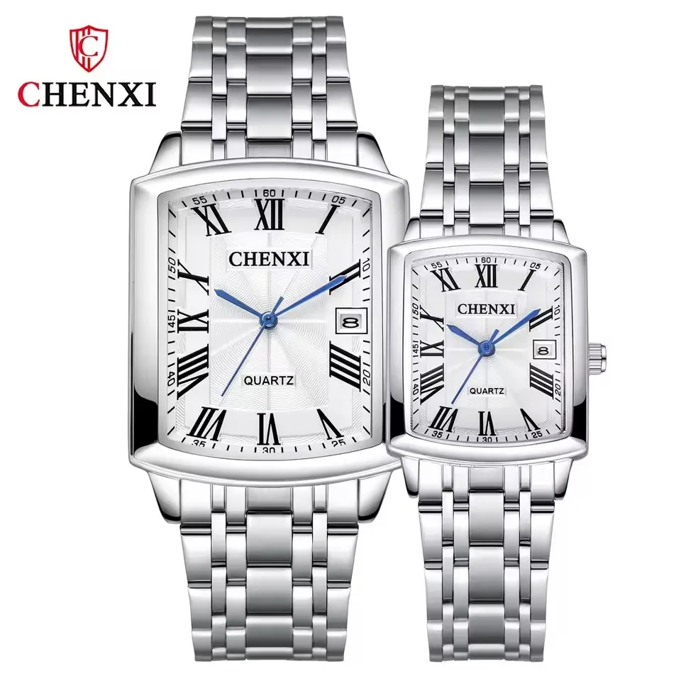 CHENXI 079A mode rencontres Couple montre à Quartz Simple Simulation affichage bracelet en acier inoxydable carré montres pour hommes et femmes
