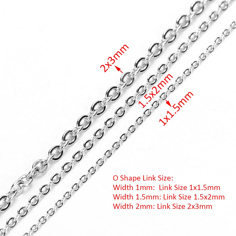 10 metros 1/1.5/2mm correntes cruzadas em forma de O de aço inoxidável para colar pulseiras fazer jóias DIY