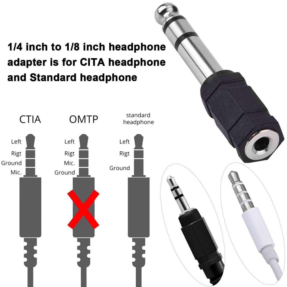 Miwayer 3,5 mm hembra a 6,35 mm (1/4 pulgadas) macho Adaptador de audio para auriculares estéreo/convertidor adaptador de conector de micrófono