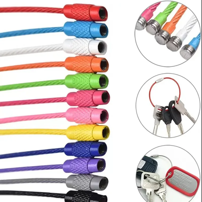 LLavero de alambre de acero inoxidable colorido, 10 Uds., bucle de Cable, bloqueo de tornillo, cuerda, llavero, anillos, herramientas para exteriores