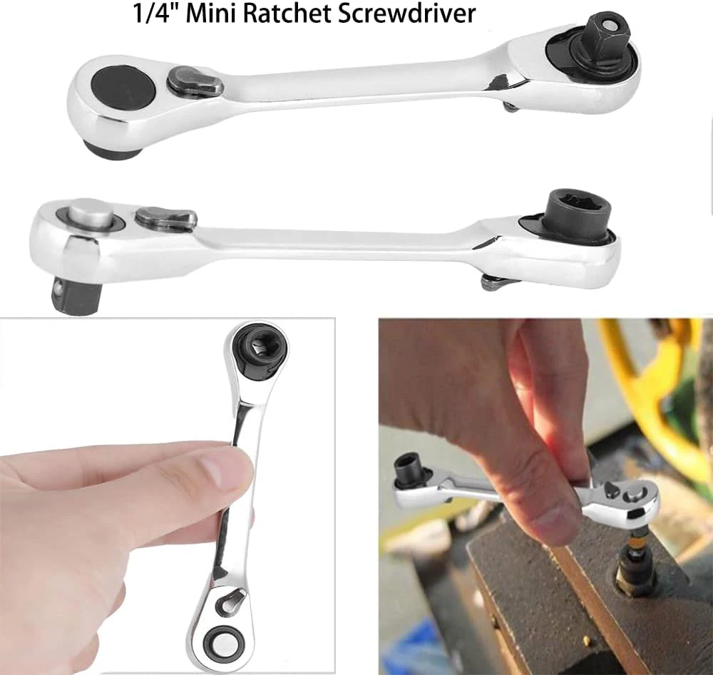 ใหม่ MINI RATCHET ประแจ Double Ended Quick SOCKET ประแจวงล้อไขควง HEX ประแจแรงบิดมือซ่อมเครื่องมือ