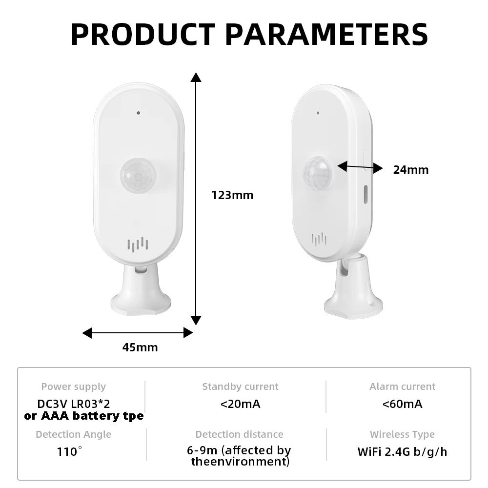 Tuya WiFi PIR Motion Sensor Smart Home Human Body Infrared Detector Smart Life DC5V Type C PIR or AAA Battery Motion Sensor