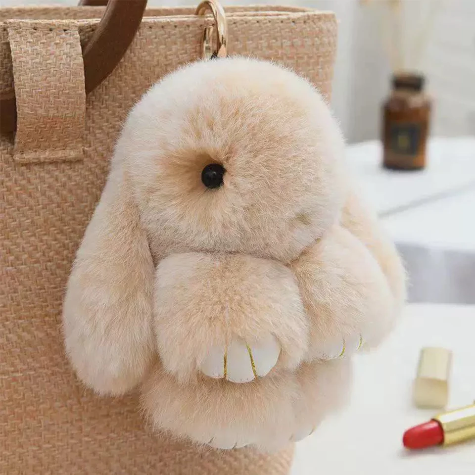 ZAKOL 15 cm soffice pelliccia di coniglio pompon portachiavi coniglietto morbido e carino giocattolo di coniglio portachiavi borsa decorazione accessori regalo per ragazze