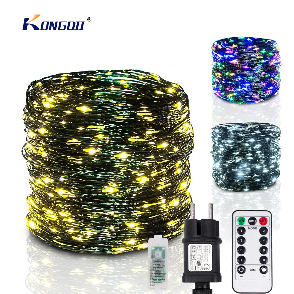 Светодиодные гирлянды Kongdii, 10-200 м, зеленый провод, украшение для рождественской елки для улицы, Нового года, улицы, дома