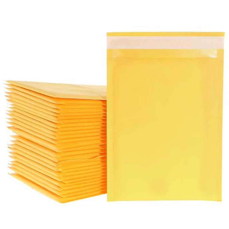 100 ชิ้น/ล็อตกระดาษคราฟท์ฟองซองกระเป๋า Mailers จัดส่งซองจดหมาย Bubble Mailing Bag ขนาดต่างๆสีเหลือง