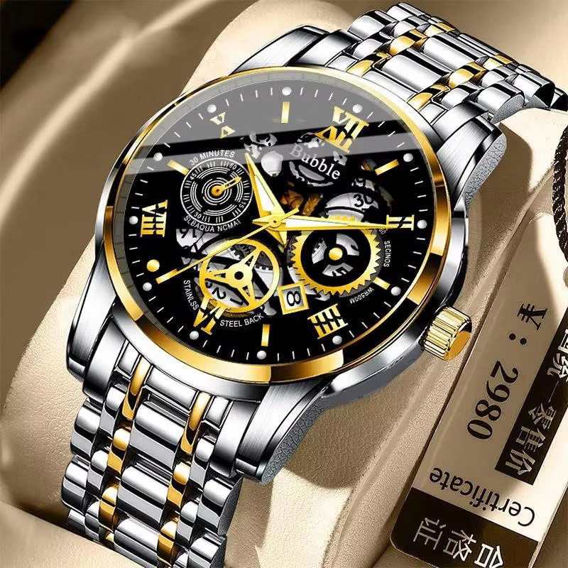 UTHAI Watch For Men Trendy High end Light Luxury Versatile Quartz Watches Waterproof Roman Hollow Male's Clock Watch V009