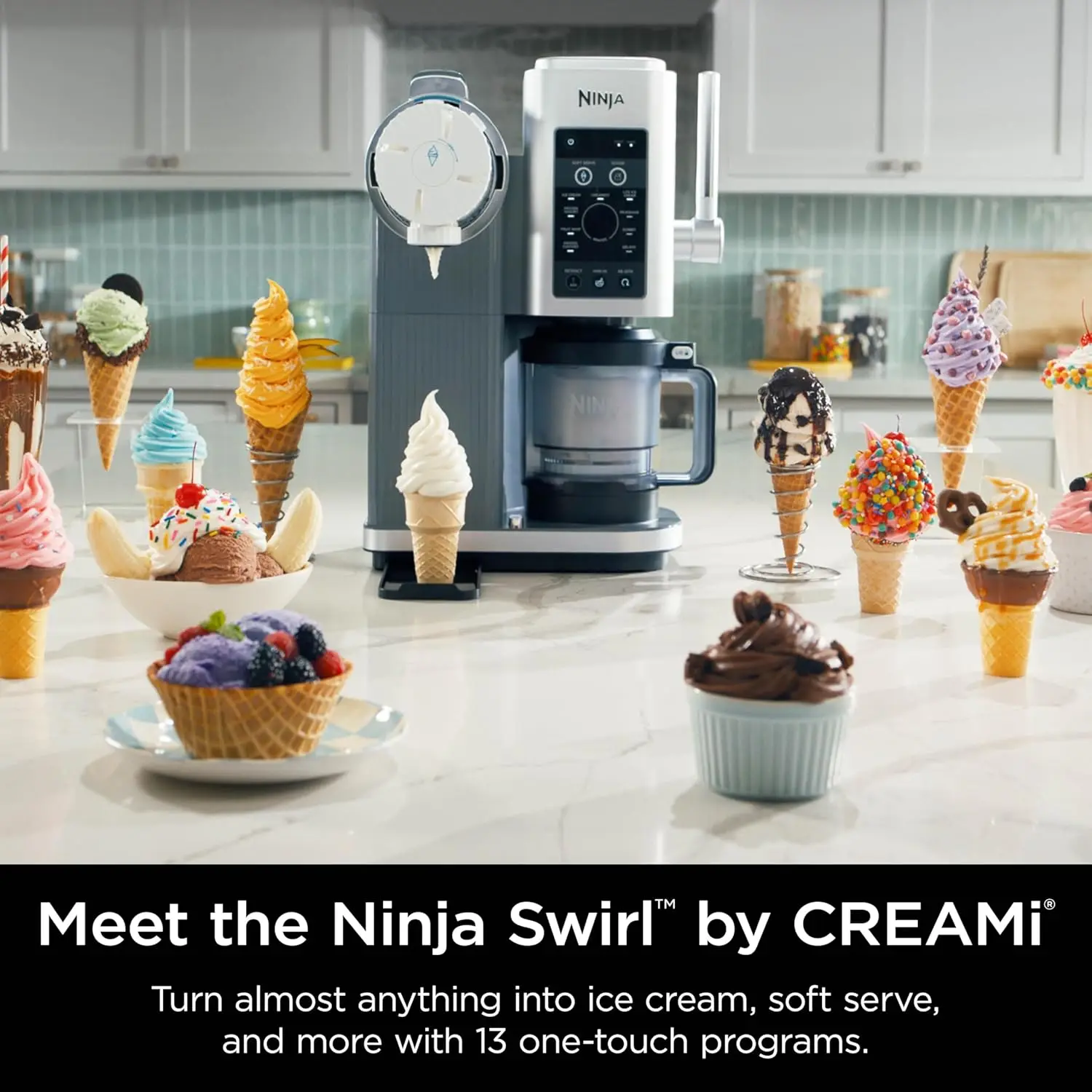 CREAMi Ice Cream and Soft Serve Maker, Sorbet, Milkshake, Frozen Yogurt, Low Calories Program & More, 13-in-1, Soft Serve Handle