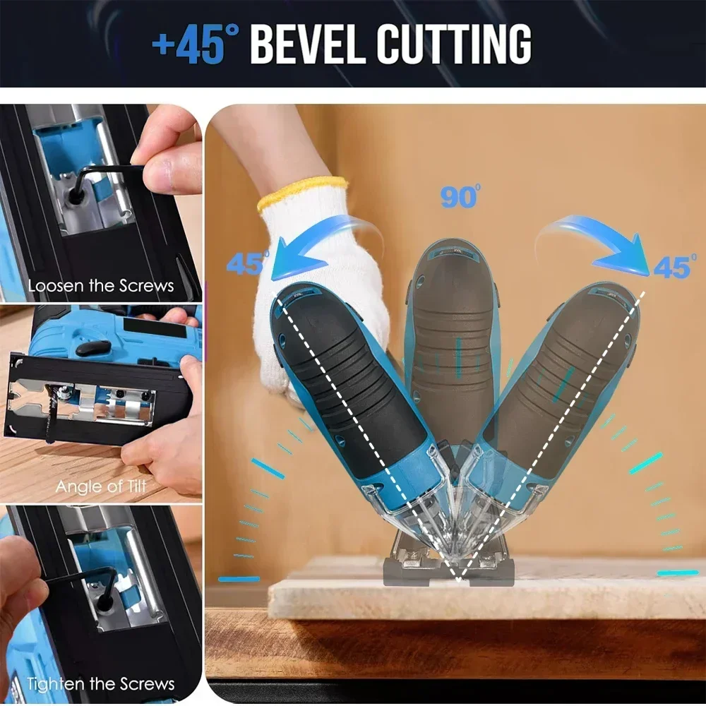 5 Speed 65mm Cordless Jigsaw Electric Jig Saw Portable Multi-Function Woodworking Power Tool for Makita 18V Battery