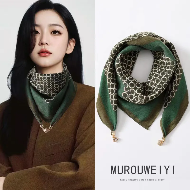Nueva bufanda cuadrada cálida, bufanda triangular con botones magnéticos, bufanda de algodón para mujer, primavera, otoño e invierno, estilo occidental, estilo de cuello Ve