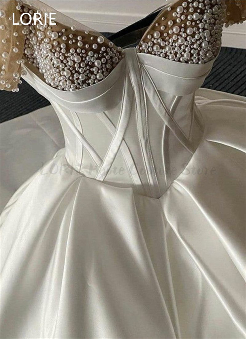 LORIE Schulterfreie A-Linie Brautkleider mit Perlenapplikation, Prinzessin, herzförmiger Brautkleid, Falten, Brautkleider, individuell gestaltet