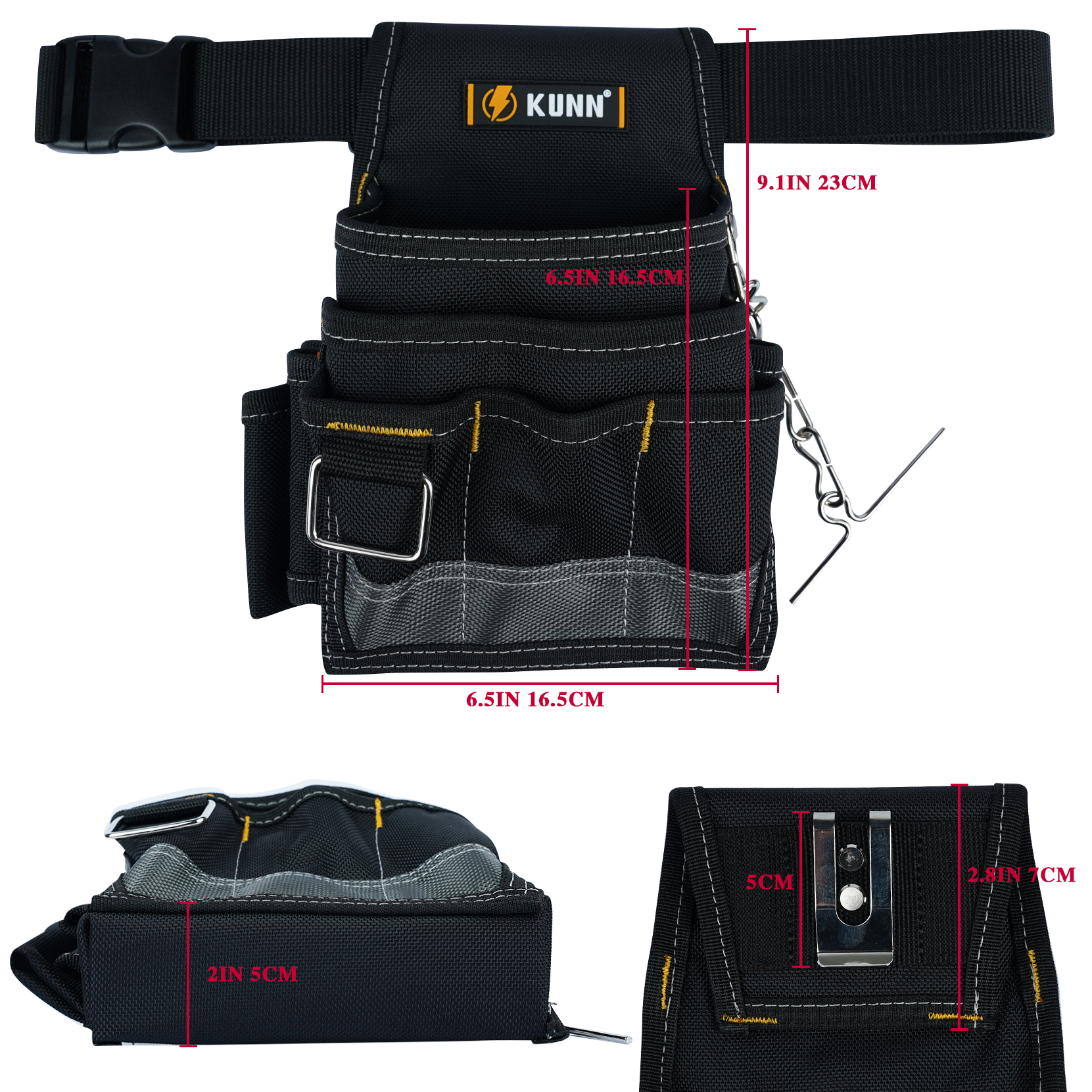 KUNN gereedschapstas voor elektriciens, 1680D duurzame gereedschapstassen met riemclip, professioneel elektricienzakje voor onderhoudsbeurder