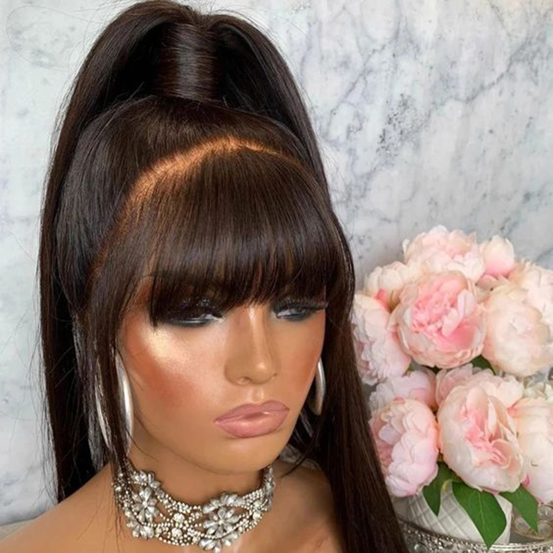 38 polegada peruca dianteira do laço reto com franja perucas de cabelo humano 360 hd peruca frontal do laço completo com bang à venda folga barato