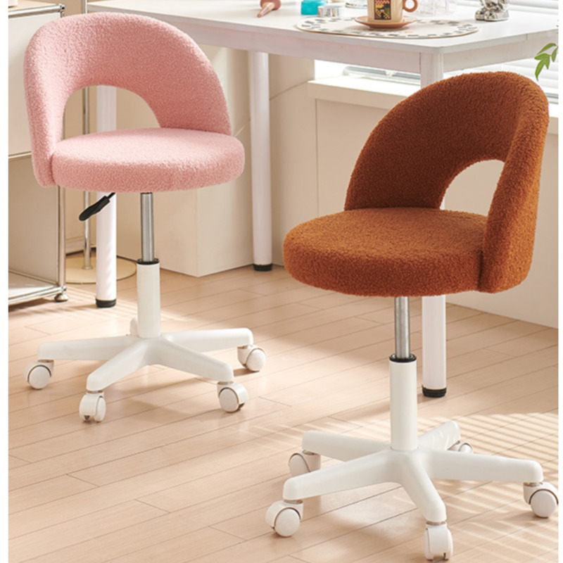 Silla de ordenador de lujo Ligera y sencilla para niñas, taburete de maquillaje para dormitorio, asiento con respaldo de lana de cordero, muebles modernos de elevación y rotación
