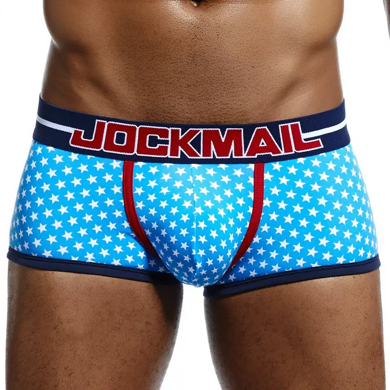 JOCKMAIL แบรนด์กางเกงชาย Breathable นักมวยผ้าฝ้ายผู้ชายชุดชั้นใน U กระเป๋านูนเซ็กซี่กางเกงพิมพ์ใบ Homewear กางเกงขาสั้น