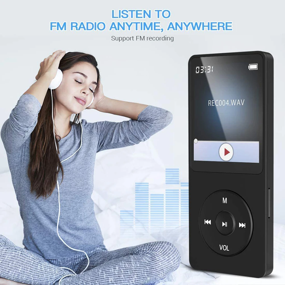 Lettore MP3 portatile Walkmen da 1,8 pollici Type-C Bluetooth 5.4 Compatibile con E-Book Registrazione Sport MP4 Radio FM Lettore musicale Hifi