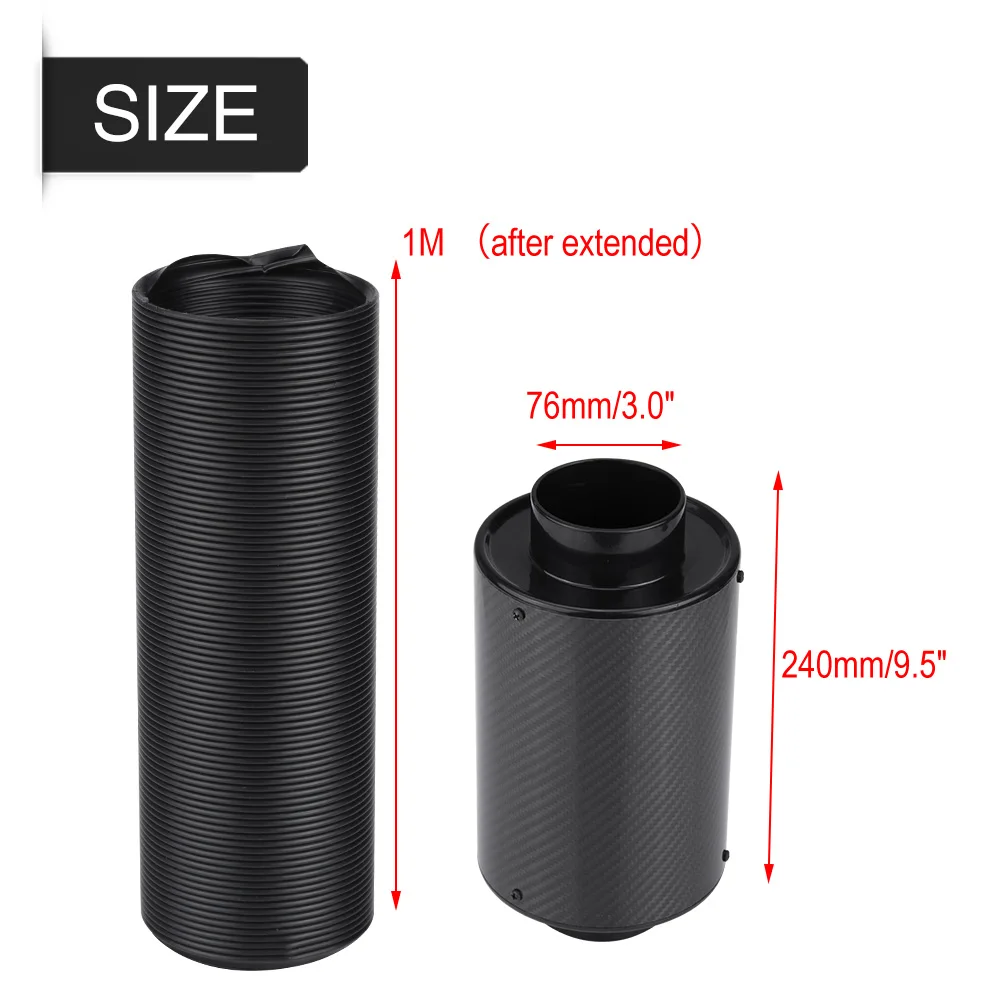 76mm 3 "Universal-Kohle faser Induktion filter box Kaltluft ansaugsystem mit Ansaug schlauch Kaltluft ansaugsystem Ansaug schlauch
