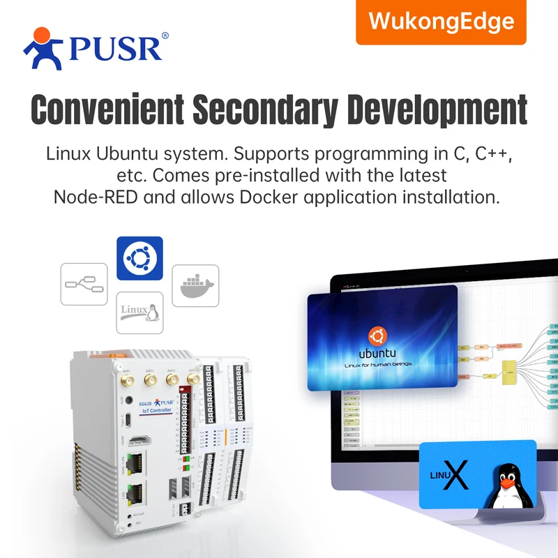 PUSR Industrie-PC ARM-basierter eingebetteter Computer CAT4 WiFi Ethernet Linux Edge Computing Erweiterbarer IoT-Controller IPC USR-EG628