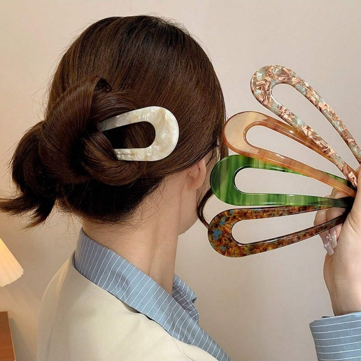 U-shaped Acrylic hair pin for women Elegant Temperament Ponytail Hair Clip Fashion Girl big Hairpin