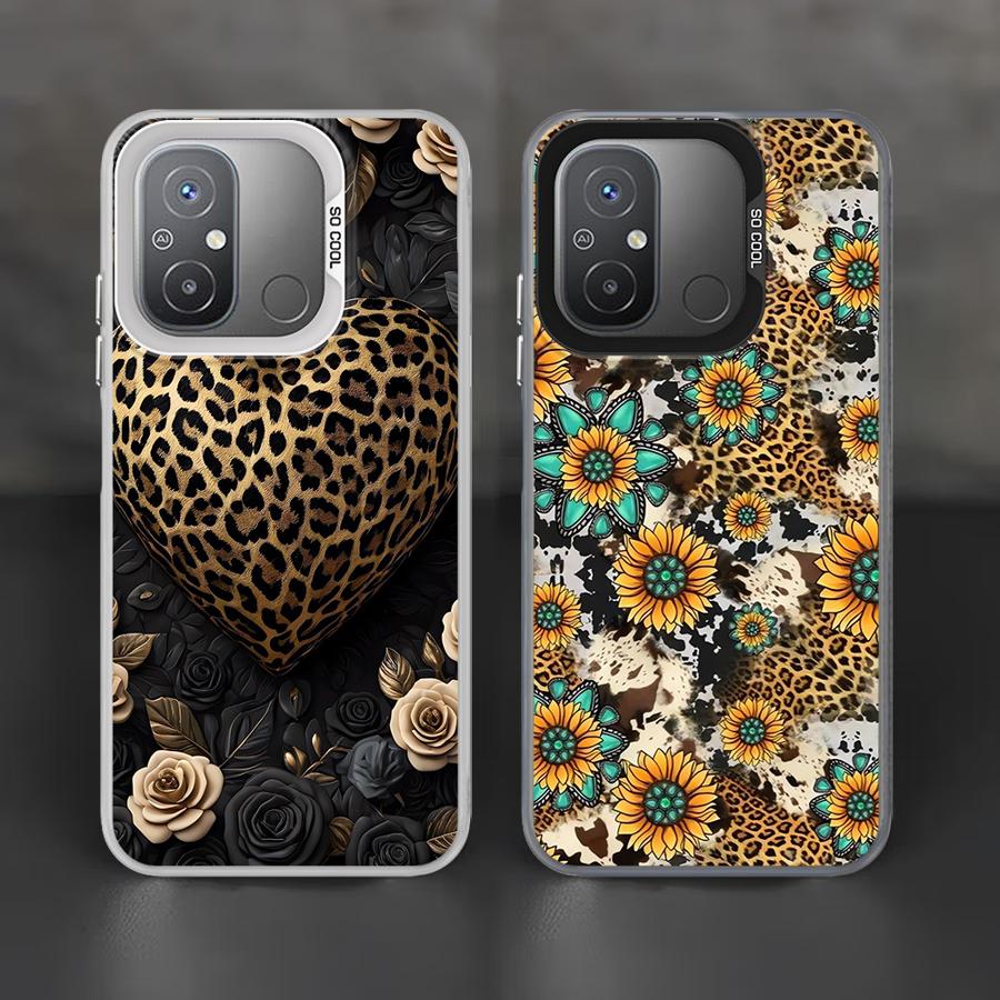 Casing Ponsel untuk Xiaomi Redmi 12C 13C 14C A2 A1 Plus A3x A4 Poco X3 NFC C50 C51 C61 X3Pro Sampul Cangkang Pola Hati Cetak Macan Tutul